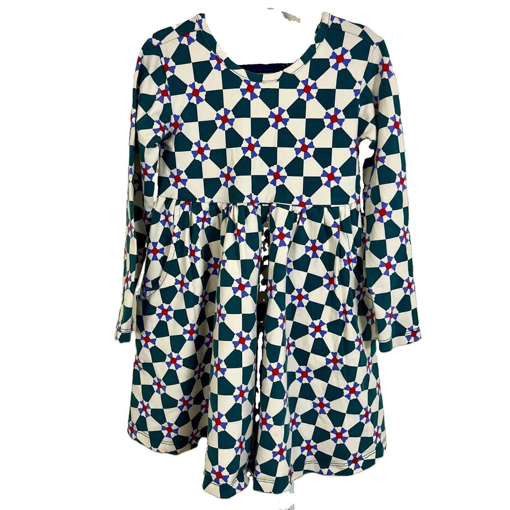 Hanna Andersson Skater Dress Girls 4 Geometric Floral Long Sleeve Stretch